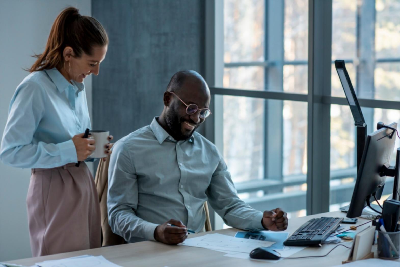 Business professionals analyzing market trends